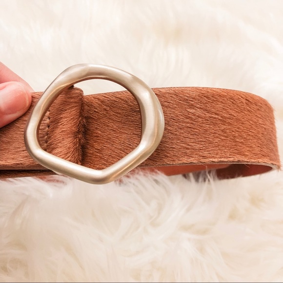 Faux calf hair belt with gold buckle, size XS - Picture 2 of 2